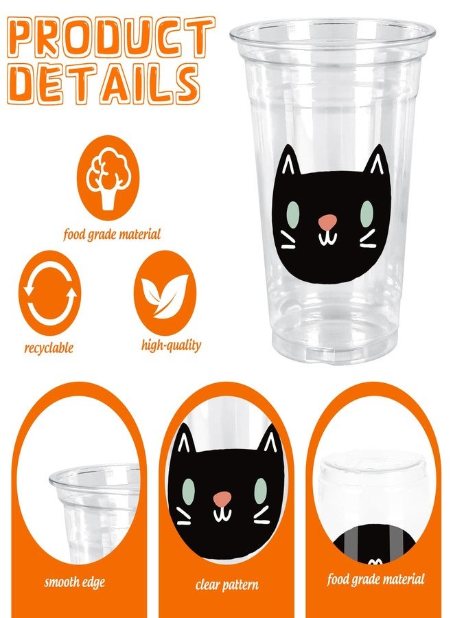 وولاين مجموعة أكواب بلاستيكية شفافة للاستخدام مرة واحدة من والين، 48 قطعة، سعة 12 أونصة، بتصميمات أشباح وقرع وقطة سوداء، مثالية لحفلات الهالوين وأعياد الميلاد. مزودة بأغطية وماصات. - Image 3